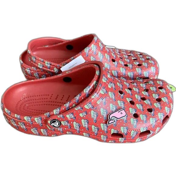 NEW Vineyard Vines Crocs Collab Classic Clog Woody Red M10 W12 Whale Jibbitz - Picture 2 of 6